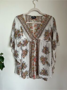 Boho Floral Tie-Front V-Neck mini dress - White/Multicolor